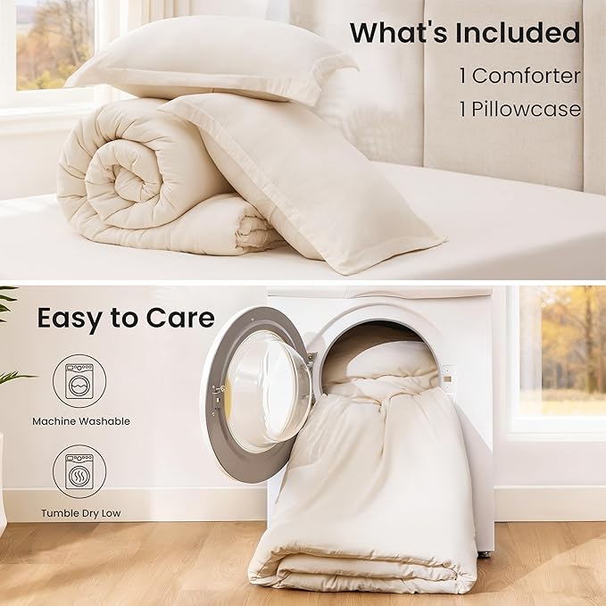 Love's cabin Beige Twin/Twin XL Comforter Set, 2-Piece Prewashed Bed Set with 1 Comforter (66 x 90 in) & 1 Pillowcase, Lightweight & Breathable for All Seasons