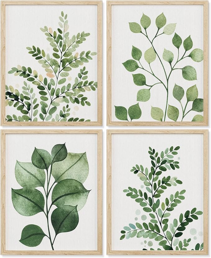 SIGNWIN Poster Bathroom Decor 8"x10", Wall Art Room Decor Multicolor for Living Room, Bedroom, Office Green Pastel Forest Fern Leaf Collage Nature Garden Illustrations Plant Art Botanical