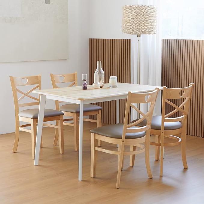 Livinia Canberra 47.2" Rectangular Wooden Dining Table/Mid Century Modern Malaysian Oak Kitchen Table (Natural-White) Table Only
