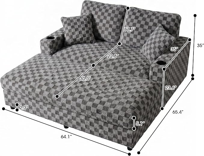 Eafurn Modern Oversized Chaise Lounge Chair with Integrated Ottoman, Corduroy Upholstered Deep Seat Sleeper Armchair with Power Charging Ports and Cup Holders, Cozy Accent Furniture for Living Room