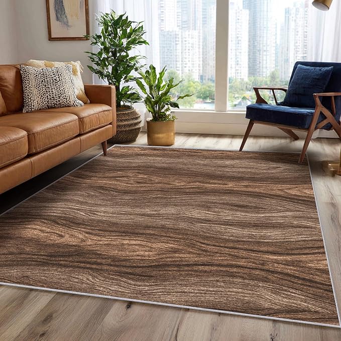 Wood Grain Rustic Area Rug, Vintage Brown Texture Pattern Carpet, Washable Non Slip Low Pile Soft Thin, Living Room Bedroom Home Decor Mat 5x7ft