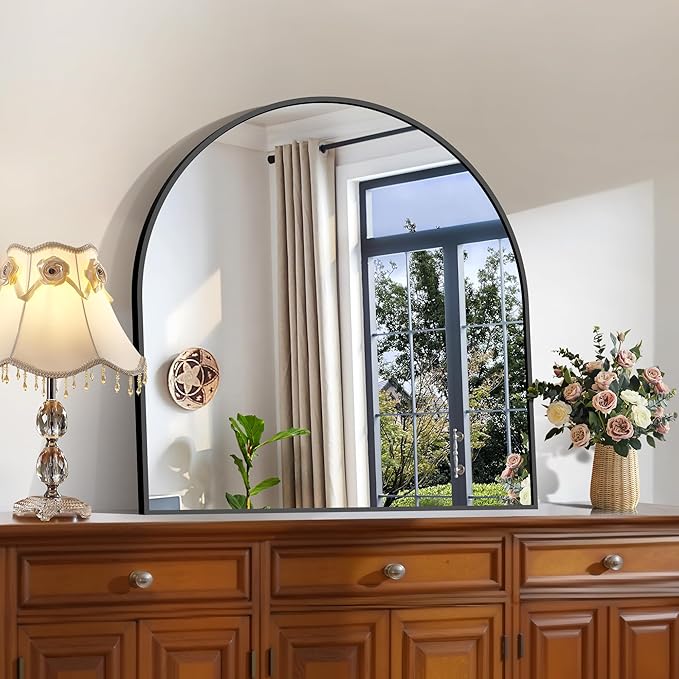 CIRCUMI Arched Wall Mirror, 30"x30" Black Arched Mirror with Tempered Glass, Metal Frame, Large Size for Entryway Table, Mantel,Living Room,Over Sink,Arch Mirror for Decor,Shatterproof&Crystal-Clear