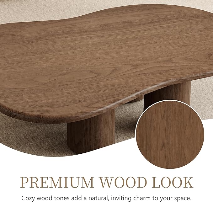 47.24" Cloud Coffee Table- Modern Cute End Table,Cartoon Coffee Table Low Center Table,Irregular Indoor Tea Table for Small Space, Living Room Walnut