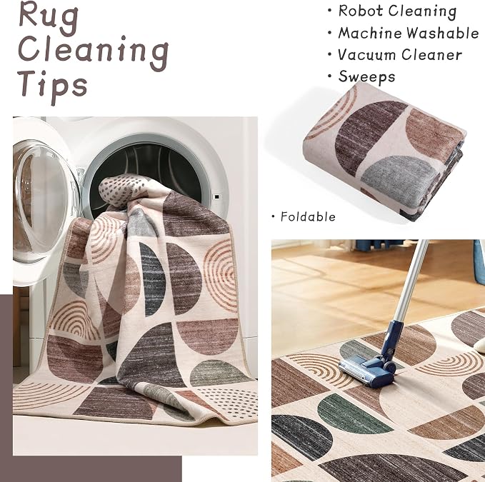 MUJOO Runner Rug Washable,2x6 Area Rugs for Hallways Kitchen Bathroom Bedroom Entryway,Non Slip Carpet Long Mat Indoor,Boho Soft Modern Abstract Brown