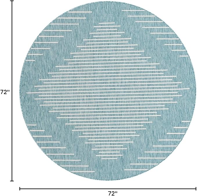Rugs.com Outdoor Modern Collection Rug – 6' Round Light Aqua Flatweave Rug Perfect for Kitchens, Dining Rooms