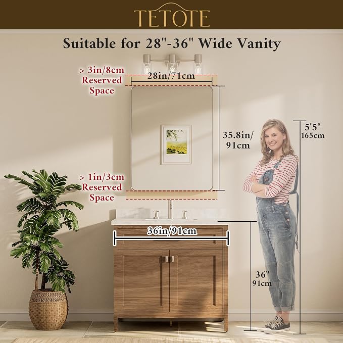 TETOTE Black Vanity Mirror 28 x 36 Inch for Bathroom Over Sink Metal Framed Mirror Modern Farmhouse for Living Room Entryway(Horizontal/Vertical)