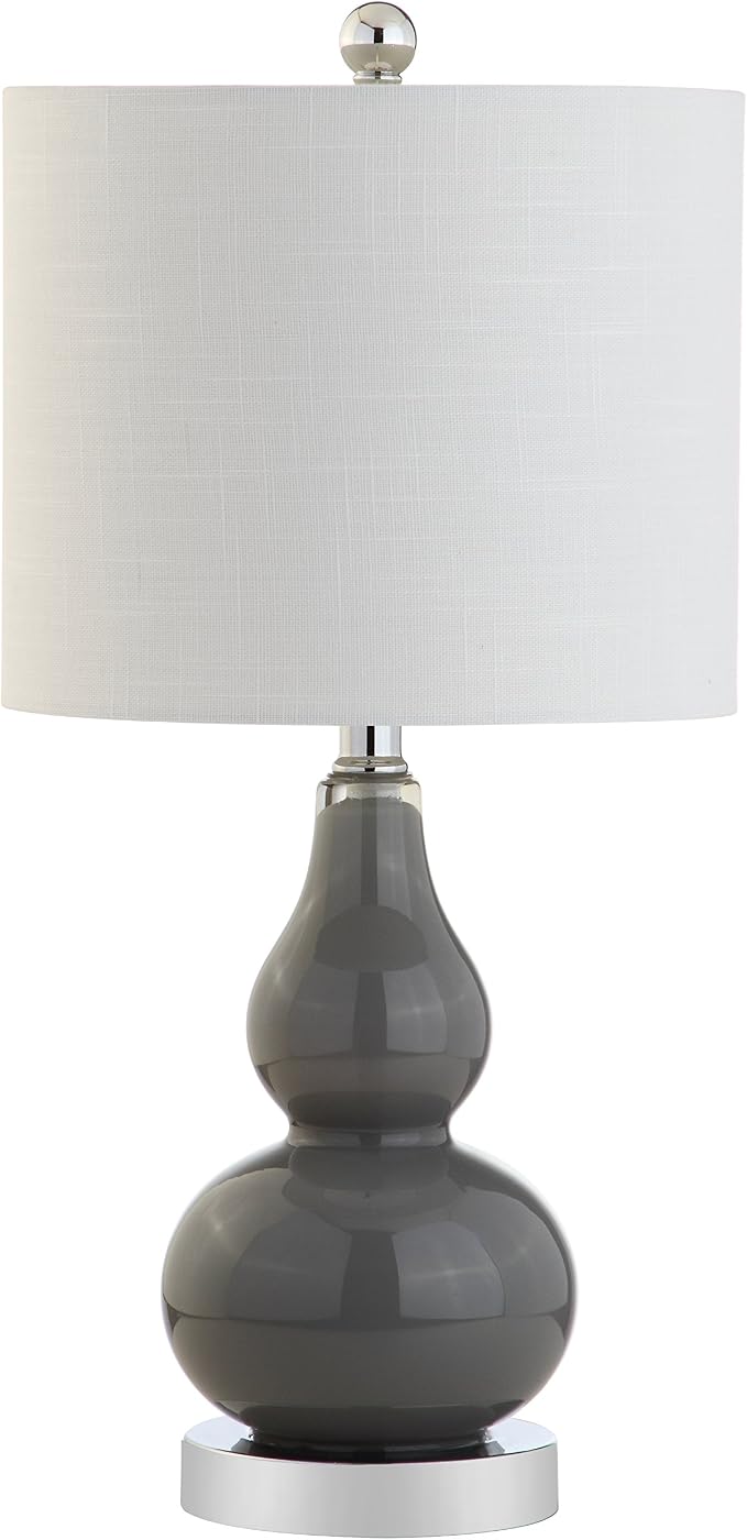 JONATHAN Y 20.5" Gray Glass Table Lamp, Modern Gourd Bedside Nightstand Lamp for Bedroom, Living Room, White Linen Shade, LED Bulb Included JYL1028A
