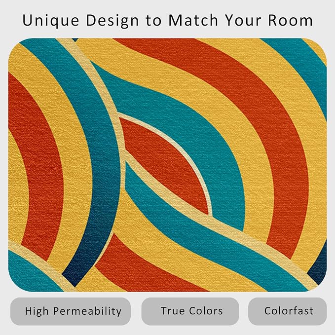 70s Rug 6x8 Retro Abtract Groovy Stripes Pattern Area Rugs for Living Room, Bedroom, 70s Home Decor Accessories Indoor Carpet, Non Slip & Machine Washable, GD0368