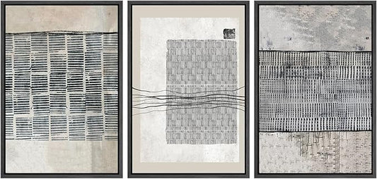 SIGNWIN Framed Canvas Print Wall Art Set Black Tan Industrial Line Art Pattern Abstract Shapes Cozy Neutral Decorative Contemporary Minimal for Living Room, Bedroom, Office - 16"x24"x3 Black