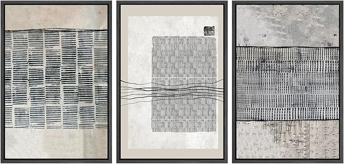 SIGNWIN Framed Canvas Print Wall Art Set Black Tan Industrial Line Art Pattern Abstract Shapes Cozy Neutral Decorative Contemporary Minimal for Living Room, Bedroom, Office - 24"x36"x3 Black