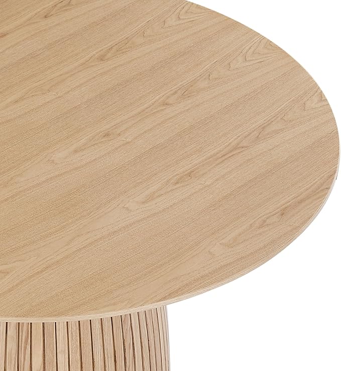 47.24" Round Dining Table for 4 6 People, Modern Farmhouse Wood Dining Room Table with Circle Table Top & Fluted Circular Drum Pedestal Base for Kitchen, Restaurant, Café, Oak