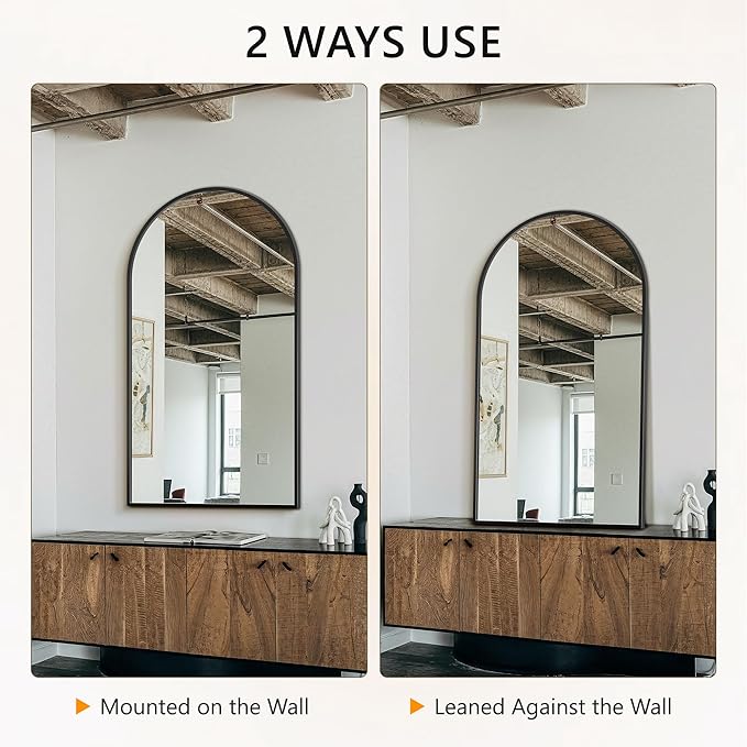 Arched Wall Mirror for Bathroom,Mirrors for Wall,30"x55",Vanity Mirror for Bedroom Dresser, Entryway, Living Room, Metal Frame,Hanging or Leaning Against(Black)