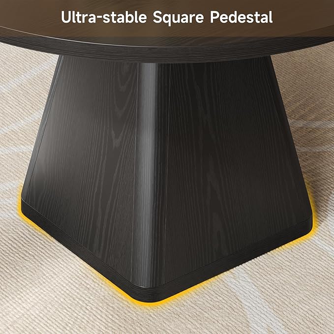 47 Inch Round Dining Table for 4-6, Circle Kitchen Table with Thickened Tabletop, Modern Dining Room Tables with Square Pedestal Base, Dinner Tables for Kitchen Small Space, Black (Table Only)