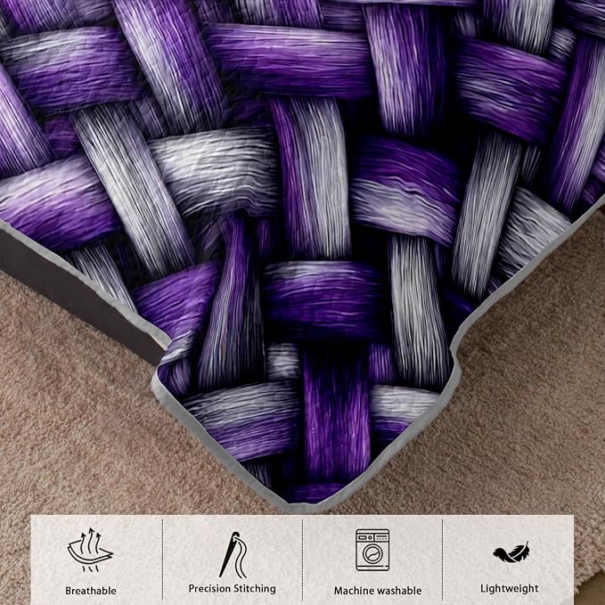 AILONEN Lavender Basketweave Full Quilt Set 3 Piece, Geometric Textured Bedspread Coverlet with 2 Pillowcases, Soft Contemporary Bedding for Guest Room