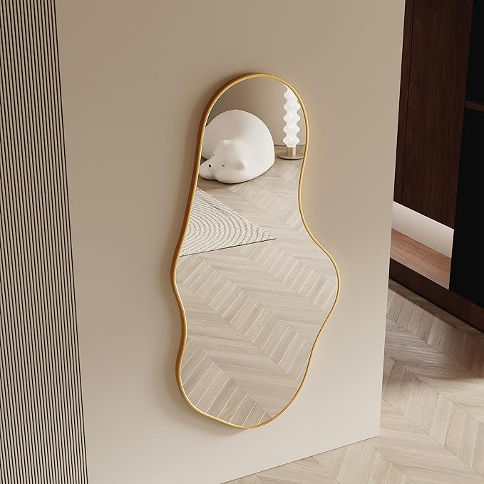 Asymmetrical Wall Mirrors -28''×55'' Irregular Decorative Aluminum Alloy Framed Mirror Artistic Cloud Mirrors Wavy Mirror for Bathroom, Bedroom, Living Room, Cloakroom（Gold）