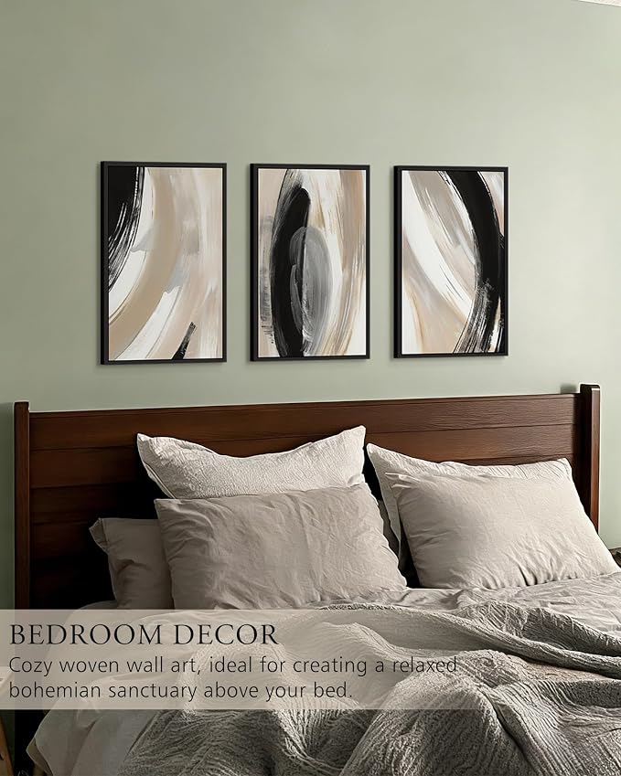 KUVIOKE Black Abstract Framed Wall Art Neutral Minimalist Graffiti Pastel Wall Decor Modern Illustration Art Painting for Bedroom Dining Room 16x24in (Black Framed)