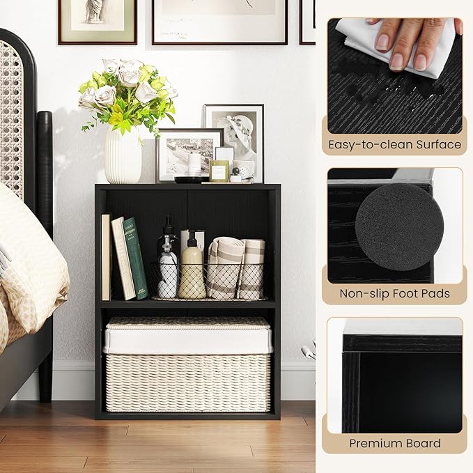 Giantex 2 Cube Bookshelf and Bookcase, 2-Layer Storage Shelf w/Large-Capacity Open Storage Space, MDF P2 Veneer, for Living Room Bedroom Study Office Multi-Functional Furniture Display Cabinet, Black