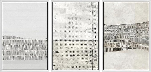 SIGNWIN Framed Canvas Print Wall Art Set Grunge Black Tan Line Art Landscape Abstract Shapes Cozy Neutral Modern Art Decorative Contemporary Minimal for Living Room, Bedroom, Office - 16"x24"x3 White