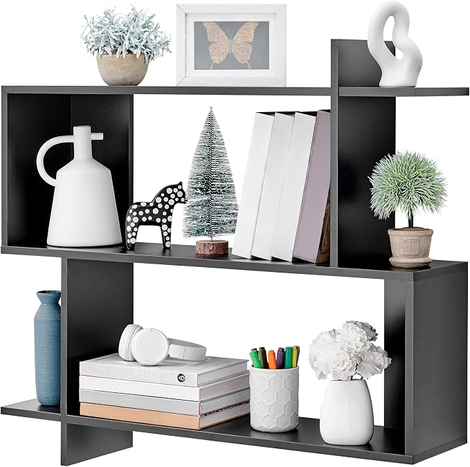 Danya B. Manasa Floating Geometric Kilter Two-Tier Wall Shelf - Hickory