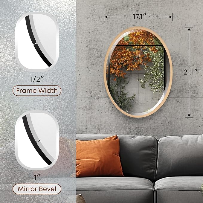 OVALCREST - Oval Wooden Beveled Wall Mirror for Home Decor, Bathroom, Vanity, Bedroom, Living Room, Hallway - London Style (Gold Paint) 21.1 x 17.1