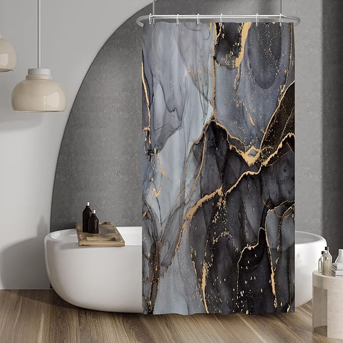 Baocicco Gray and Gold Marble Shower Curtain Modern Luxury Abstract Shower Curtains Decorative for Bathroom Bathtubs Waterproof Fabric Shower Curtain with Hooks 36x72 Inches
