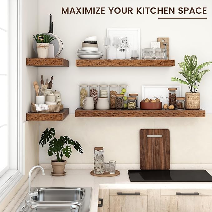 Floating Shelves for Wall, 40" W x 12" D x 2" H, 1 Pack of Long Wall Mounted Engineered Wood Shelves with Invisible Brackets for Living Room, Bedroom, Bathroom, Kitchen Decor, Brown