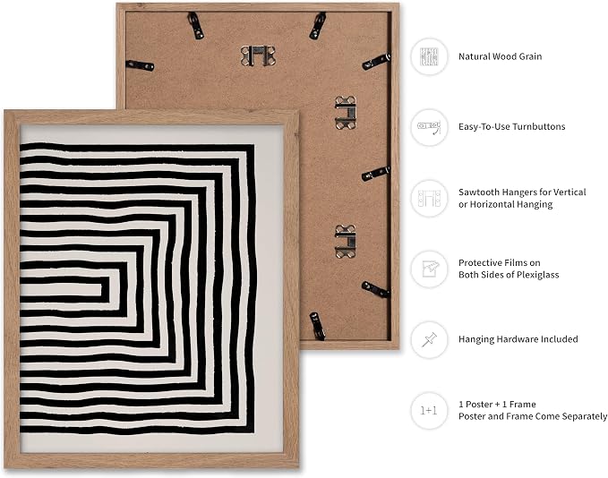 Poster Master Japanese Ink Poster - Rectangle Tunnel Print - Geometric Illustration - Abstract Illustration - Line Artwork - Mid Century Modern Art - Minimal Living Room Design - 8x10 Beige Framed