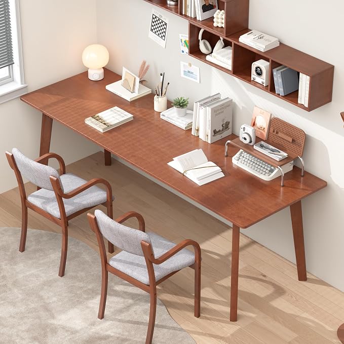 Solid Wood Desk with Large Desktop - 63" Mid Century Modern Executive Desks, Farmhouse Home Office Computer Desks for Two People, Writing Study Table | 2 Person Desk for Any Room-Walnut