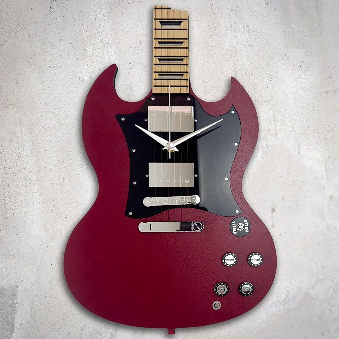 goodtime SG Style Guitar Wall Clock, 18 Inch Red Decor | Silent Sweep Movement, Oak Fretboard | Unique Gift for Men, Guitar Lovers, Musicians, and Man Cave