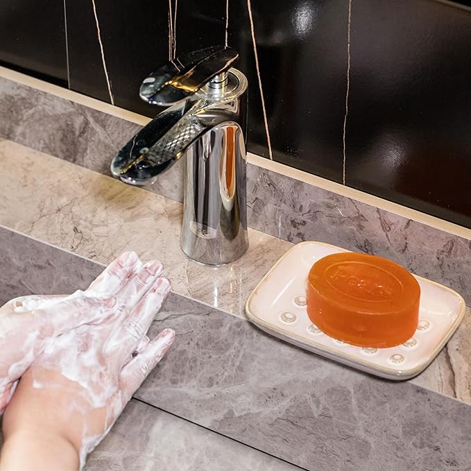 Soap Dish for Shower, Ceramic Soap Dish Non-Slip Soap Holder Bar Saver Tray for Bathroom Kitchen Sink, Floating Point Design Save Soap Loss (Pack of 2)