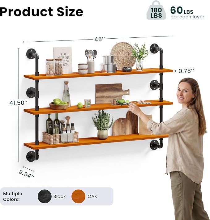 HDDFER Bathroom Floating Shelves for Wall - Industrial Pipe Shelving Shelves Wall Mounted Shelf Over Toilet Farmhouse Home Decor Display Bookshelf 48 in