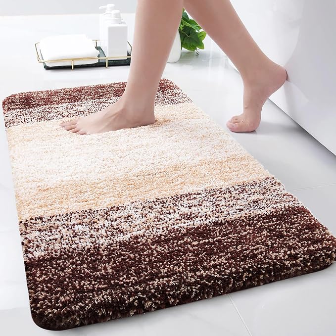 Arotive Microfiber Bathroom Rugs, Shaggy Soft and Absorbent Bath Rug, Non-Slip, Thick Plush Machine Washable Dry Bath Mats for Bathroom, Tub and Shower, 30x17, Brown, Rectangular