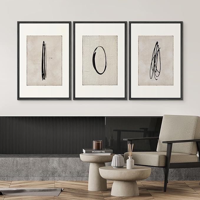 SIGNWIN Framed Canvas Print Wall Art Set Mid-Century Modern Paint Strokes Abstract Shapes Illustrations Modern Art Decorative Minimal Multicolor for Living Room, Bedroom, Office - 16"x24"x3 Black