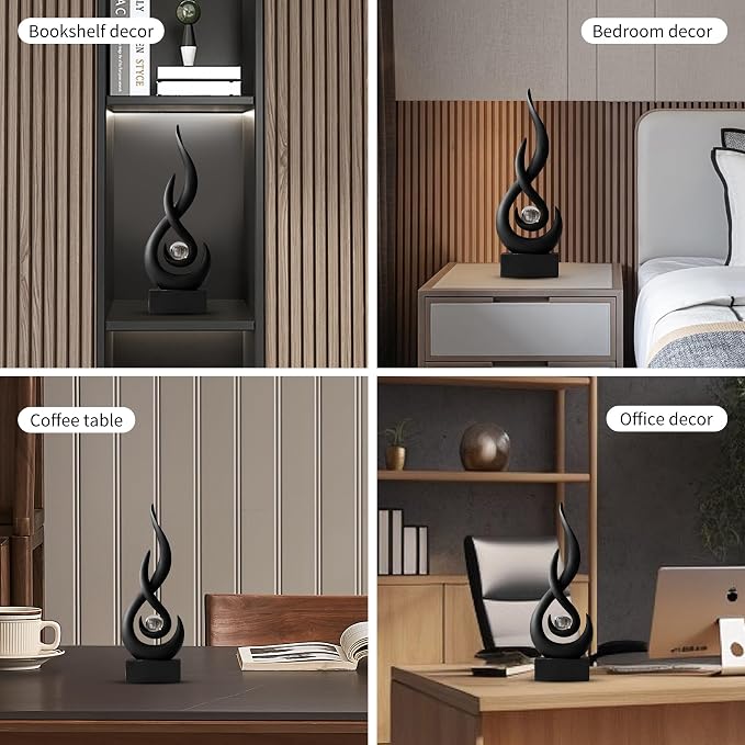Octdays Black Abstract Statue Sculpture Decorations, 11.61" H Modern Sculptures Home Décor Accents, Resin Art Flame Figurines for Living Room Table Centerpiece Office Desk TV Stand Decor