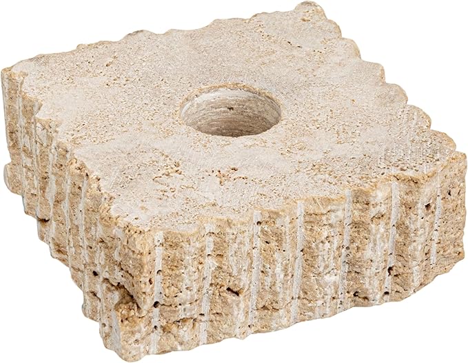Bloomingville Decorative Marble and Travertine Candle Holder, White and Natural