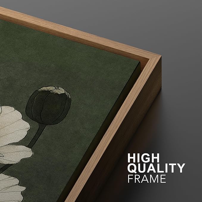 IDEA4WALL Framed Canvas Print Wall Art Set White Bloom Botanical Elegant Green and Cream Floral Illustrations Modern Art Decorative Calm/Zen for Living Room, Bedroom, Office - 16"x24"x2 Natural