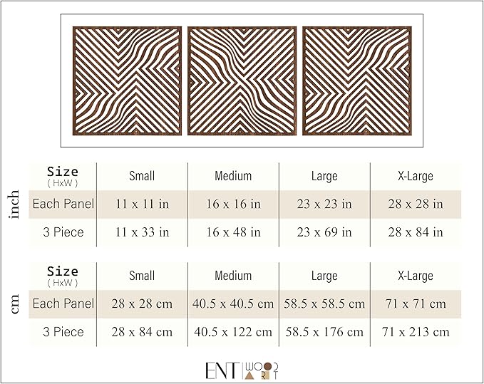 Large Abstract Art featuring Geometric Optical Wave Wood Wall Decor, Mid Century Modern Wooden Wall Panels, Triptych Home Accents Gift for Living Room and Bedroom