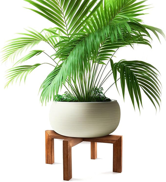 Wenqik 1 Pack 16 Inch Wood Plant Stand Wooden Plant Pot Holder Mid Century Rattan Flower Boho Rustic Stool Holder for Indoor Gardening Patio, Fit 8-18 Inch Pot (Wood Color)