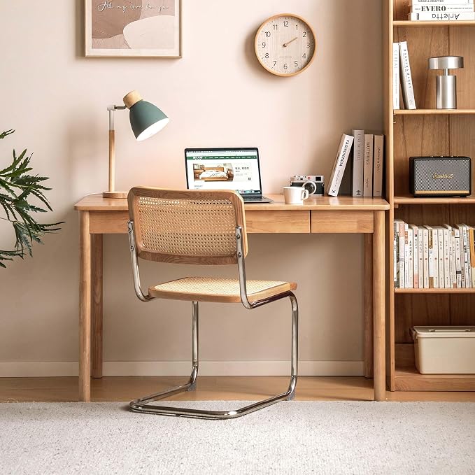 YESWOOD 100% Solid Wood Desk, Mid Century Modern Computer Desk, Home Office Writing Desk with Drawers for Study Living Room Natural Wood Color(41.33" W)