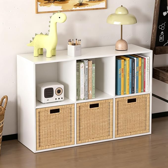 Wooden 6 Cube Storage Organizer with Closed Back Panel,White Cube Shelf Cubby Storage Organizers with Compartments for Living(White, 6 Cube-13in)