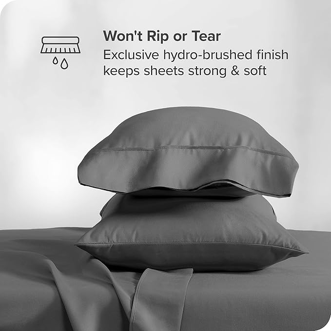 Bare Home Split Head Flex King Sheet Set - 1800 Ultra-Soft Microfiber Bed Sheets - Double Brushed - Deep Pockets - Easy Fit - 4 Piece Set - Bedding Sheets & Pillowcases (Grey)
