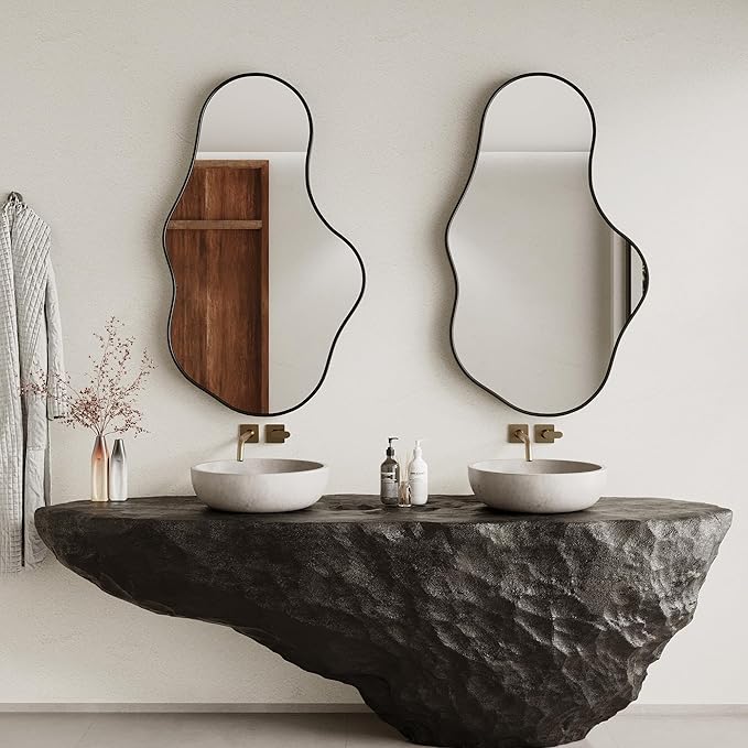 Irregular Wall Mirror - Black Wall Mirrors Decorative 24"x 40" Wavy Asymmetrical Abstract Mirror Aviation Aluminum Alloy Frame Unique for Vanity, Entryway, Bathroom, Bedroom, Living Room, Cloakroom