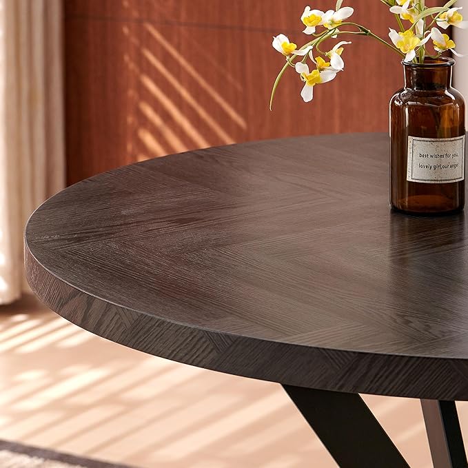Mid Century Black Round Dining Table Set for 4, 37" Modern Small Kitchen Circle Table & 4 Velvet Side Chairs, Space Saving, Dinette for Home, Apartment, Dining Room, Navy Blue