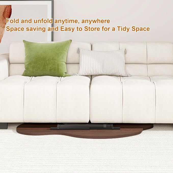 Foldable Coffee Table,Mid Century Modern Coffee Table Living Room Tables,Cloud Shape Irregular Center Table,Portable Folding Table for Small Spaces,Living Room,Bedroom,Entryway,Easy Assembly,Walnut