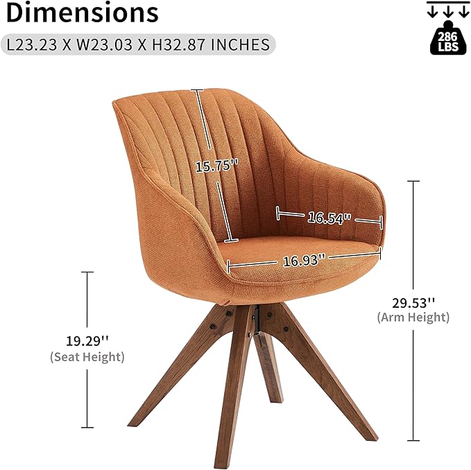 Art Leon Desk Chair No Wheels, Mid Century Modern Office Chair, Swivel Accent Chair with Oak Wood Legs, Fabric Upholstered Arm Chair, Caramel