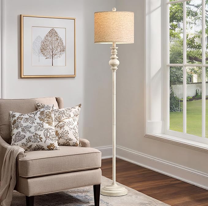 BOBOMOMO 64.25" Farmhouse Floor Lamp with Remote, Dimmable Floor Lamp with Adjustable Color Temperatures, Tall White Standing Floor Lamps for Living Room Corner, Bedroom & Nursery, 9W Bulb Included