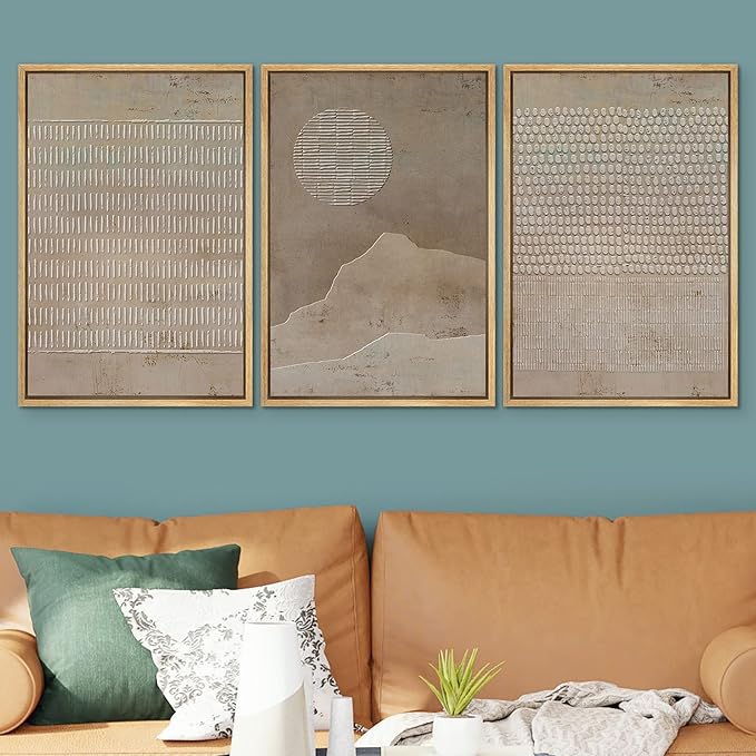 SIGNWIN Framed Canvas Print Wall Art Set Grunge Minimal Brown Polygons Graffiti & Street Art Abstract Illustrations Modern Art Decorative Nordic for Living Room, Bedroom, Office - 16"x24"x3 Natural