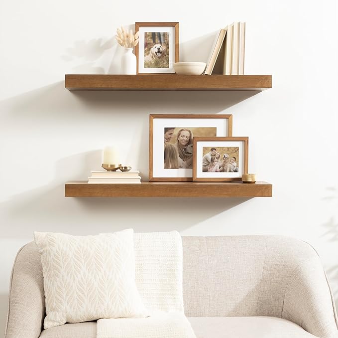 Kate and Laurel Havlock Modern Natural Floating Shelf; 36 x 8; Rustic Wood; Functional Bathroom and Kitchen Shelf for Storage and Display