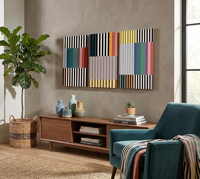 3pcs Abstract Stripes Canvas Wall Art Mid Century Modern Wall Decor Pictures Colorful Simple Line Posters Prints for Living Bedroom office Home Decoration Ready to Hang