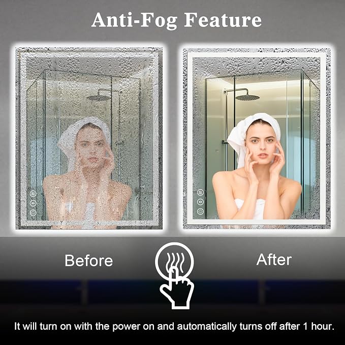WTTY LED Bathroom Mirror 40"x36" with Back and Front Light,Modern LED Mirror for Bathroom,Stepless Dimmable Lighted Bathroom Vanity Mirror with Anti-Fog,Memory Function,Shatter-Proof